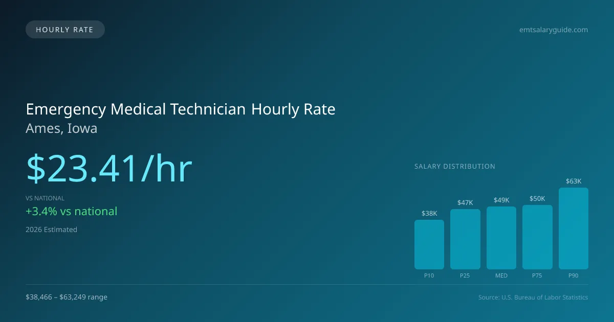 Emergency Medical Technician Hourly Rate in Ames, IA — 2026 est., based on 2025 BLS