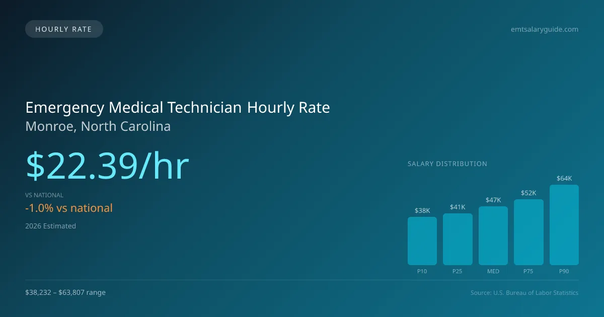 Emergency Medical Technician Hourly Rate in Monroe, NC — 2026 est., based on 2025 BLS