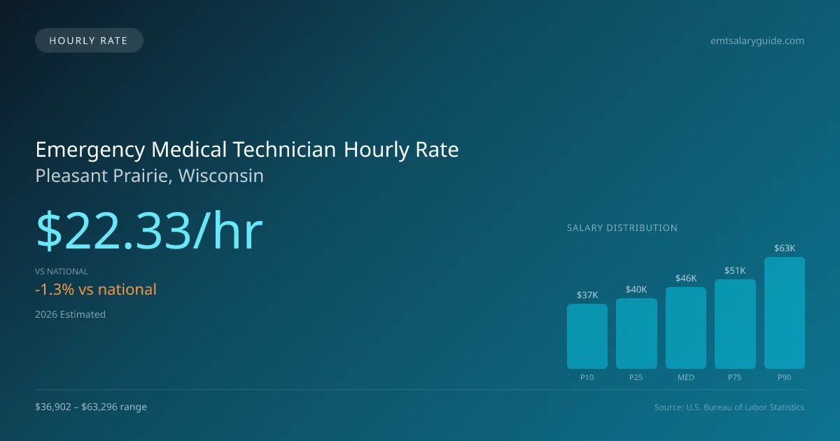 Emergency Medical Technician Hourly Rate in Pleasant Prairie, WI — 2026 est., based on 2025 BLS