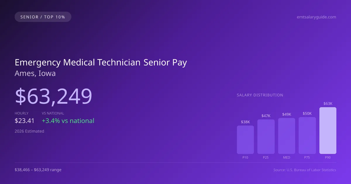 Emergency Medical Technician Senior Salary in Ames, IA — 2026 est., based on 2025 BLS