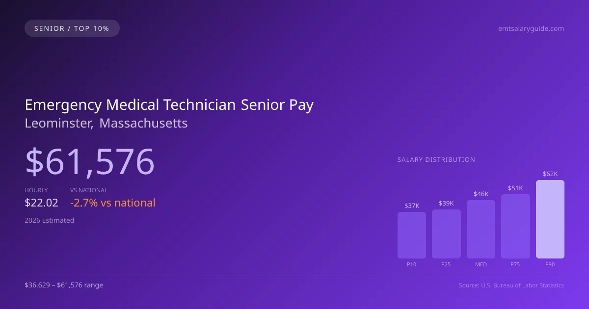 Emergency Medical Technician Senior Salary in Leominster, MA — 2026 est., based on 2025 BLS