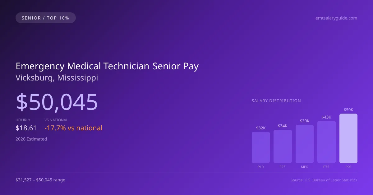 Emergency Medical Technician Senior Salary in Vicksburg, MS — 2026 est., based on 2025 BLS
