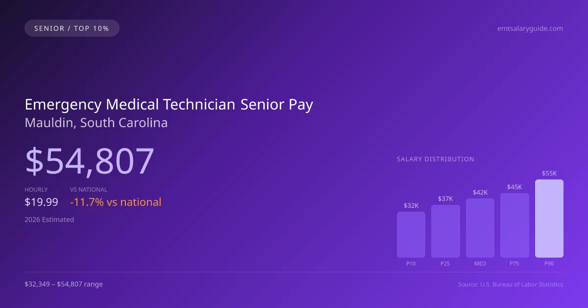 Emergency Medical Technician Senior Salary in Mauldin, SC — 2026 est., based on 2025 BLS
