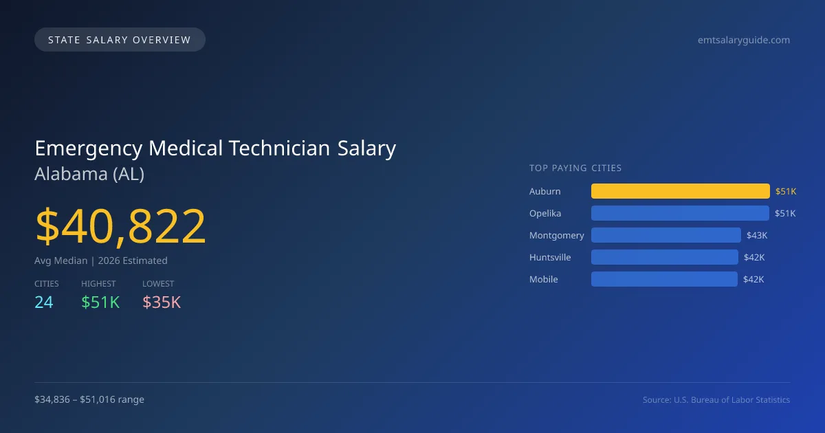 Emergency Medical Technician Salary in Alabama - 2025 BLS Data Infographic