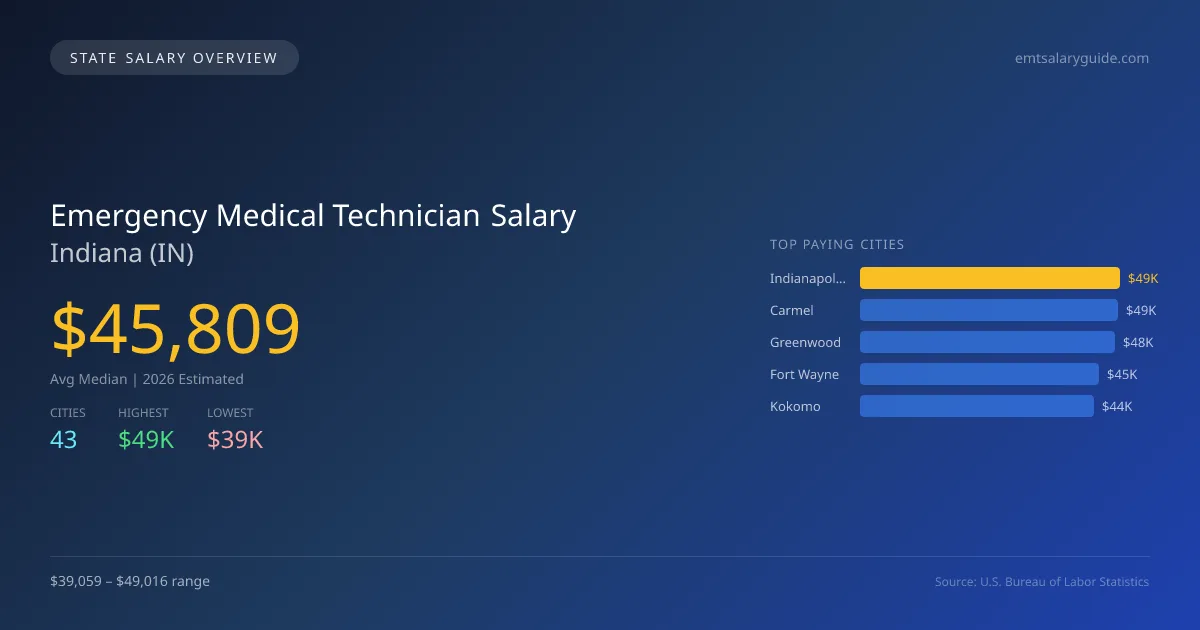 Emergency Medical Technician Salary in Indiana - 2025 BLS Data Infographic