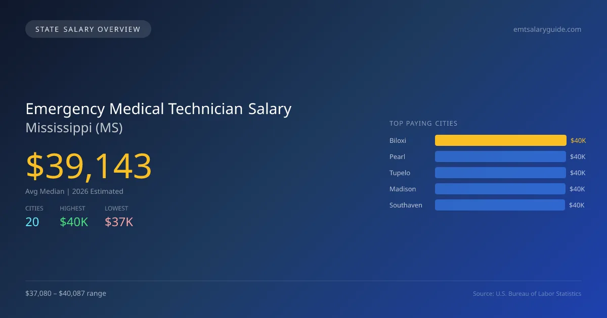 Emergency Medical Technician Salary in Mississippi - 2025 BLS Data Infographic